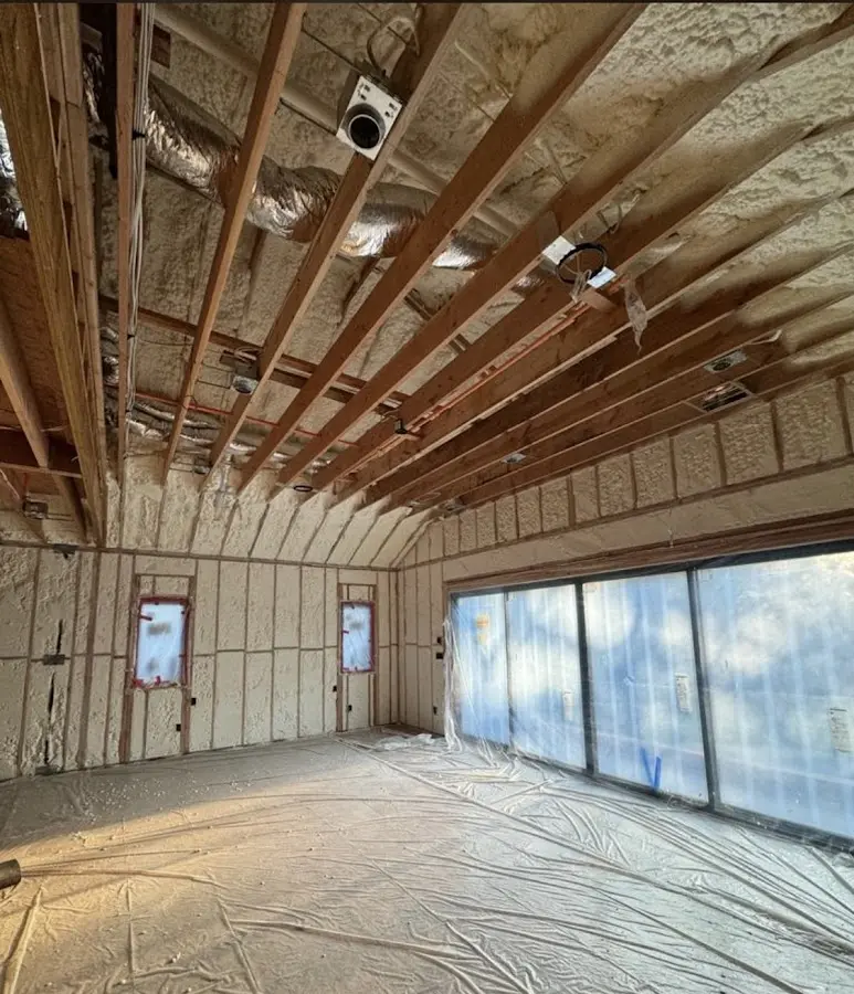 Interior walls and ceiling insulated with spray foam during new construction in Keizer